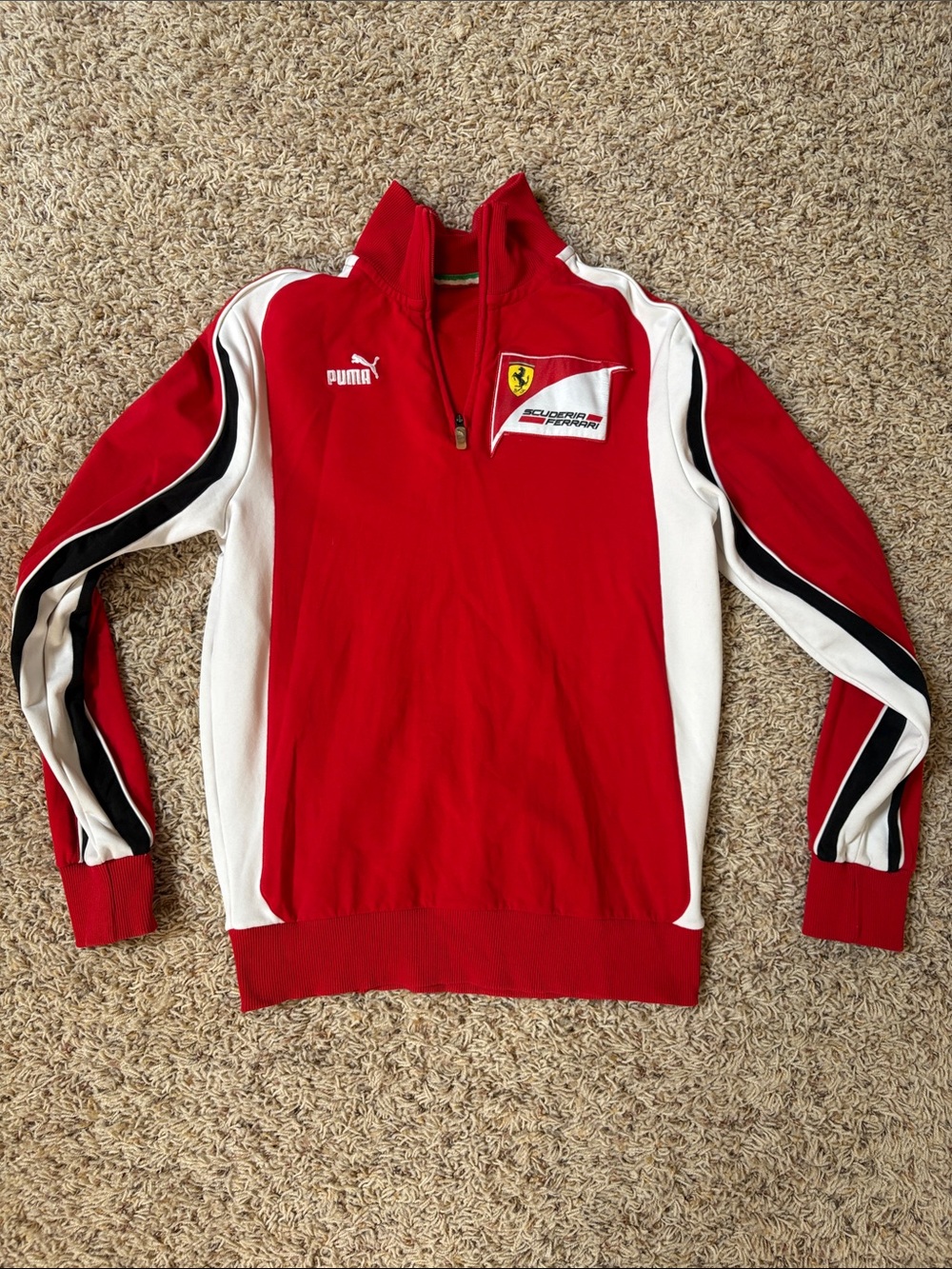 Puma Red and White Racing Quarter-Zip Sweater